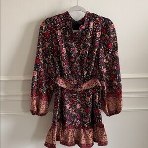 FATE Navy floral print belted mini dress